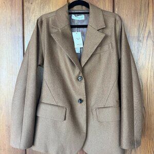 Mango Tailored Blazer Women’s Brown Camel Wool Blend NWT | Size Small